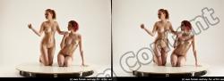 Nude Woman - Woman White Slim long red 3D Stereoscopic poses Pinup